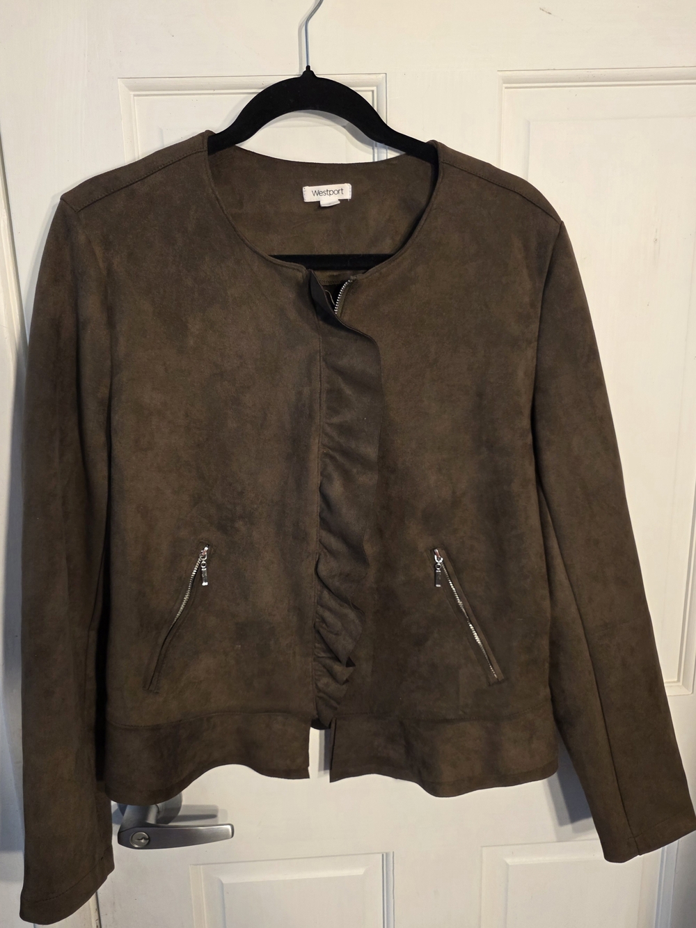 Westport Brown Faux-Suede Zip Front Jacket
